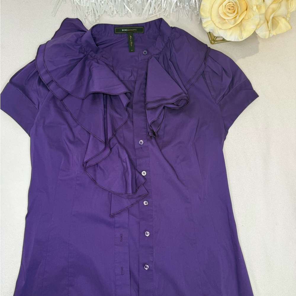 BCBGMaxAzria Purple Ruffled Blouse